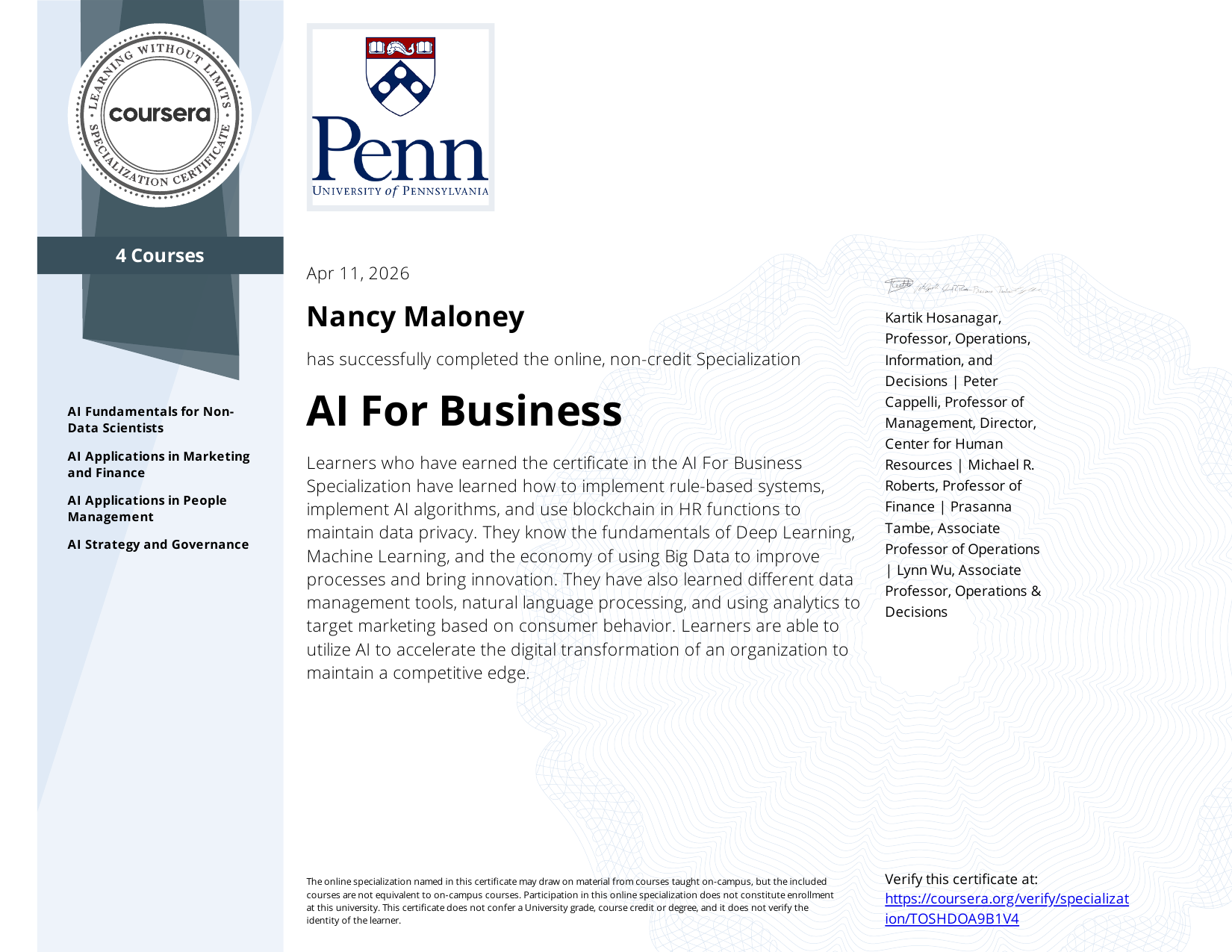 AI for Business certificate